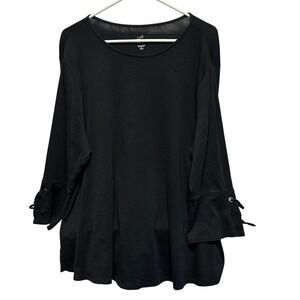 J Jill Womens Black Long Sleeve Pima Cotton Tie Sleeve Tee Shirt Top Basic Sz 2X